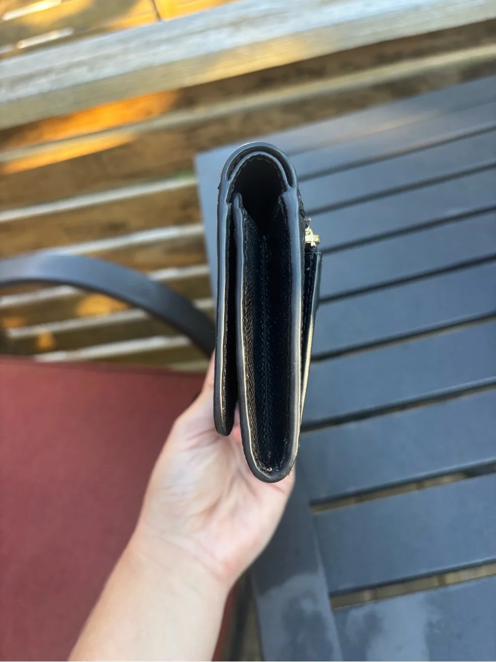 Coach crossgrain black leather flap phone wallet wristlet